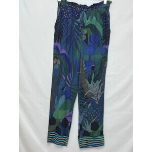 Farm for Anthropologie Women's Small Green/Blue Peacock Print Jungle Boho Pants